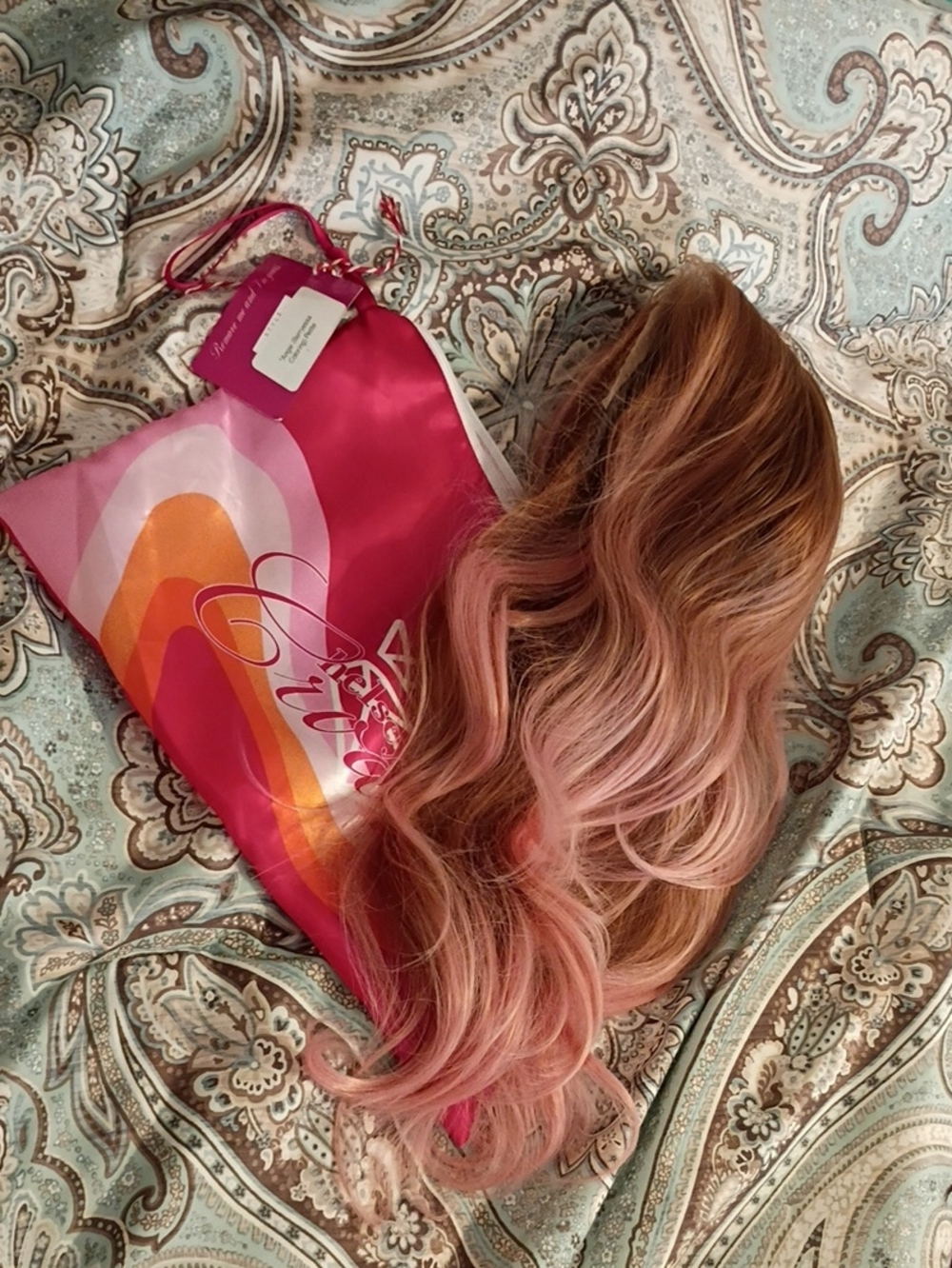 Wavy Ombre Clip-In Hair Piece - Pink & Brown by Chelsey Smith Crowns. 21 Inches